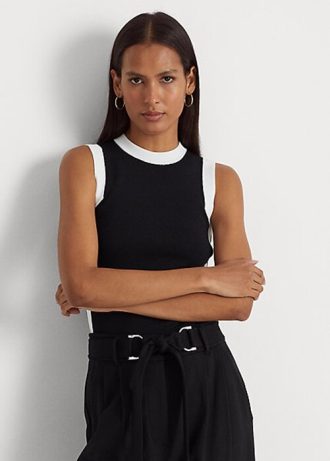 Siyah / Beyaz Kadın Ralph Lauren İki Tonlu Kolsuz Kazaklar