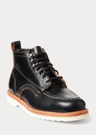 Siyah Erkek Ralph Lauren Deri Bağcıklı Botlar Siyah Erkek Ralph Lauren Deri Bağcıklı Botlar