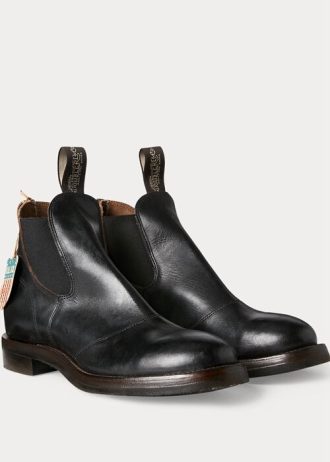 Siyah Erkek Ralph Lauren El Yapımı Cilalı Deri Chelsea Botları