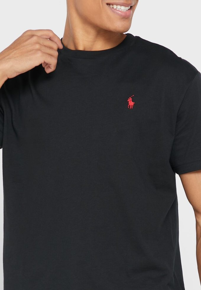Siyah Erkek Ralph Lauren Essential Yuvarlak Yaka Tişörtler