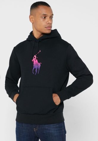 Siyah Erkek Ralph Lauren Grafik Kapüşonlu Üst