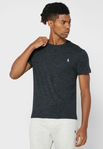 Siyah Erkek Ralph Lauren Göğüs Logolu Yuvarlak Yaka Tişörtler