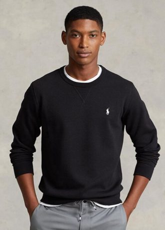 Siyah Erkek Ralph Lauren Çift Örgü Kazak Sweatshirt