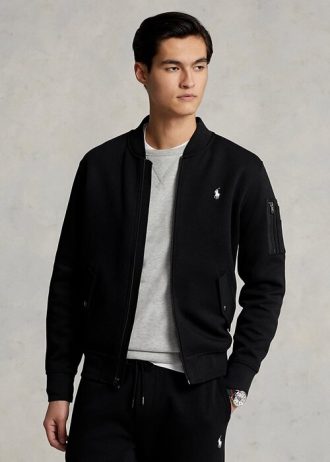 Siyah Erkek Ralph Lauren Çift Örgülü Bomber Ceketler