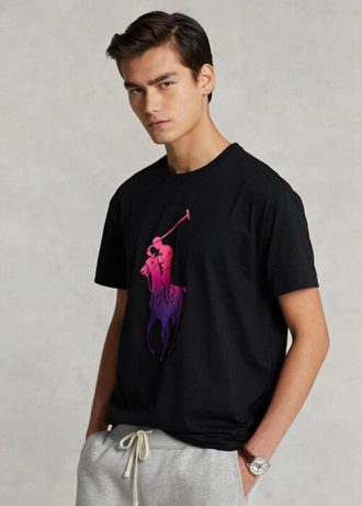 Siyah Erkek Ralph Lauren Klasik Kesim Büyük Pony Jersey Tişörtleri