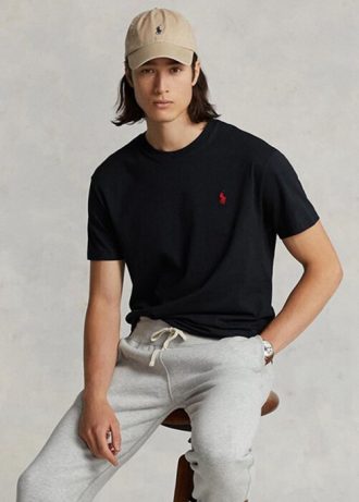 Siyah Erkek Ralph Lauren Klasik Kesim Jersey Yuvarlak Yaka Tişörtler