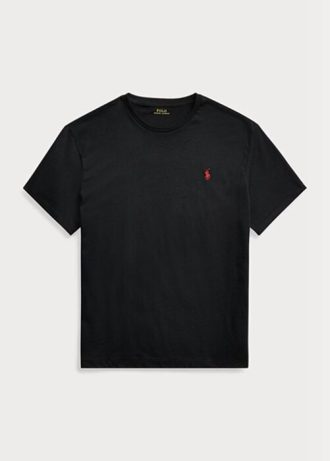 Siyah Erkek Ralph Lauren Klasik Kesim Jersey Yuvarlak Yaka Tişörtler