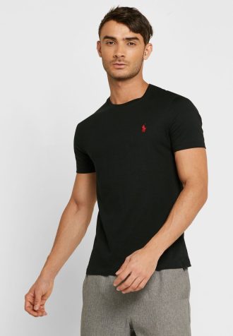 Siyah Erkek Ralph Lauren İşlemeli Logolu Yuvarlak Yaka Tişörtler