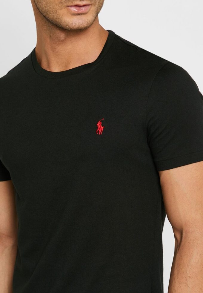 Siyah Erkek Ralph Lauren İşlemeli Logolu Yuvarlak Yaka Tişörtler