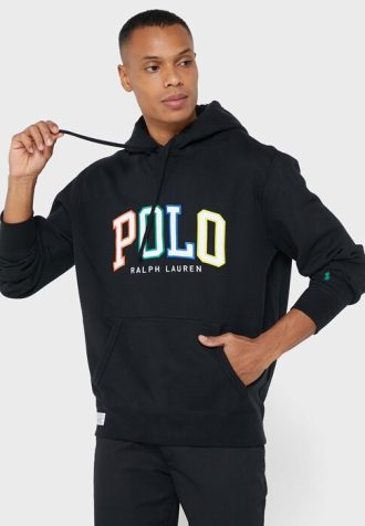 Siyah Erkek Ralph Lauren Logolu Kapüşonlu Üst
