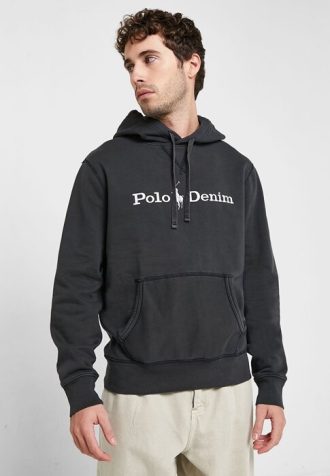 Siyah Erkek Ralph Lauren Logolu Kapüşonlu Üst