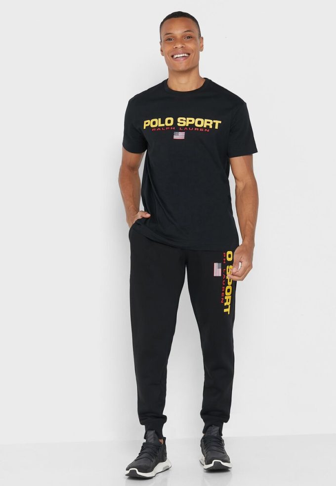 Siyah Erkek Ralph Lauren Logolu Yuvarlak Yaka Tişörtler