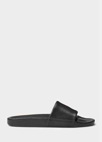 Siyah Erkek Ralph Lauren İmzalı Pony Deri Terlik