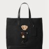 Siyah Erkek Ralph Lauren Polo Bear Deri Kaplamalı Kanvas Tote Çantalar Siyah Erkek Ralph Lauren Polo Bear Deri Kaplamalı Kanvas Tote Çantalar