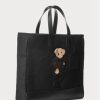 Siyah Erkek Ralph Lauren Polo Bear Deri Kaplamalı Kanvas Tote Çantalar Siyah Erkek Ralph Lauren Polo Bear Deri Kaplamalı Kanvas Tote Çantalar