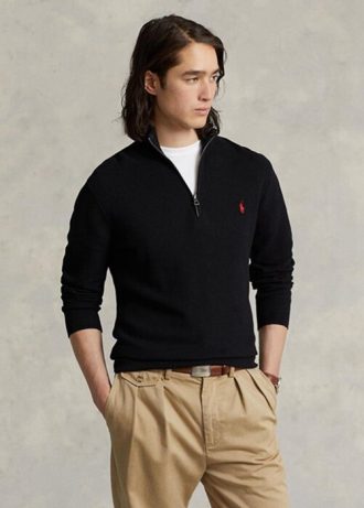 Siyah Erkek Ralph Lauren Örgülü Pamuklu Çeyrek Fermuarlı Kazak Siyah Erkek Ralph Lauren Örgülü Pamuklu Çeyrek Fermuarlı Kazak