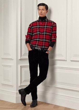 Siyah Erkek Ralph Lauren Slim Fit Streç Kadife Kot Pantolon
