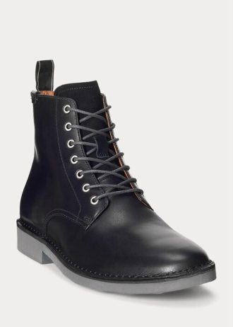 Siyah Erkek Ralph Lauren Talan Deri Botlar