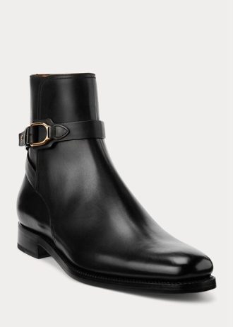 Siyah Erkek Ralph Lauren Welington Cilalı Dana Derisi Botlar