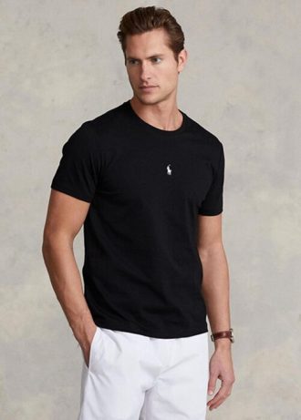 Siyah Erkek Ralph Lauren Özel Slim Fit Yuvarlak Yaka Tişörtler