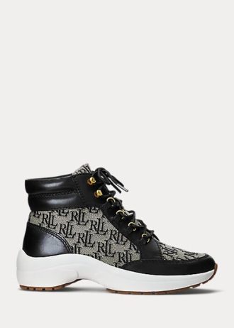 Siyah / Gri Kadın Ralph Lauren Rylee Monogram Jakarlı Yüksek Topuklu Spor Ayakkabı