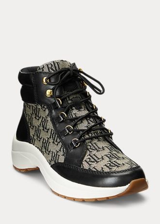 Siyah / Gri Kadın Ralph Lauren Rylee Monogram Jakarlı Yüksek Topuklu Spor Ayakkabı