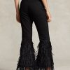 Siyah Kadın Ralph Lauren Boncuklu Tüylü Kenarlı Yüksek Bel Flare Kot Pantolon