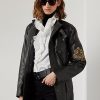 Siyah Kadın Ralph Lauren Cadena Dana Derisi Motosiklet Ceketleri