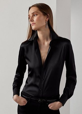 Siyah Kadın Ralph Lauren Cameron Streç Dut İpeği Gömlekler