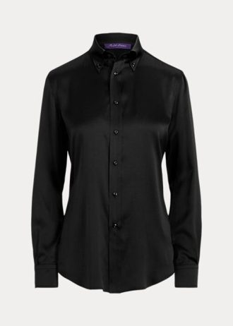 Siyah Kadın Ralph Lauren Cameron Streç Dut İpeği Gömlekler