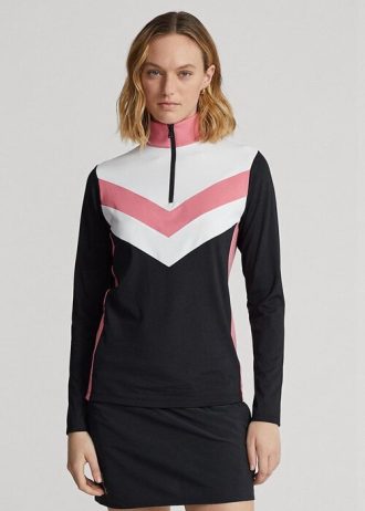 Siyah Kadın Ralph Lauren Chevron Çizgili Çeyrek Fermuarlı Kazak Sweatshirt