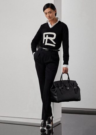 Siyah Kadın Ralph Lauren Clancy Uzun Yün Gabardin Pantolon