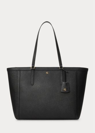 Siyah Kadın Ralph Lauren Crosshatch Deri Büyük Clare Tote Çantalar