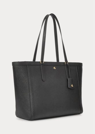 Siyah Kadın Ralph Lauren Crosshatch Deri Büyük Clare Tote Çantalar