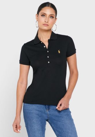 Siyah Kadın Ralph Lauren Düğme Detaylı Polo Gömlekler