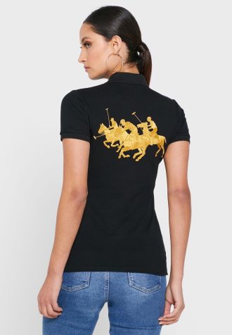 Siyah Kadın Ralph Lauren Düğme Detaylı Polo Gömlekler