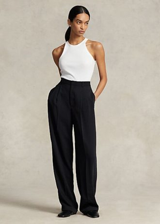 Siyah Kadın Ralph Lauren Düz Paça Saten Pantolon