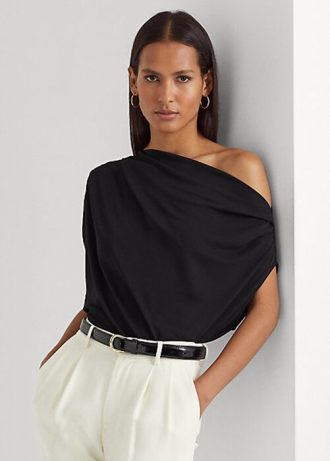 Siyah Kadın Ralph Lauren Esnek Jersey Üstleri