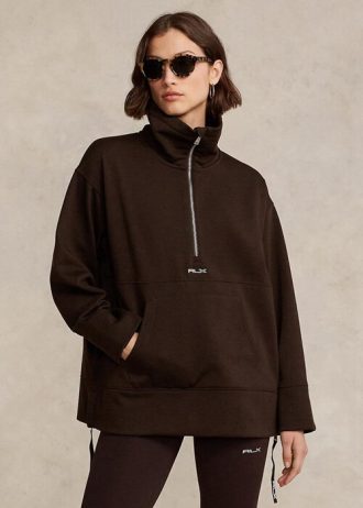 Siyah Kadın Ralph Lauren Çeyrek Fermuarlı Kazak Polar Tunik Sweatshirt