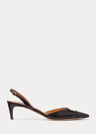 Siyah Kadın Ralph Lauren Garland Dana Derisi Slingback Topuklu Ayakkabı