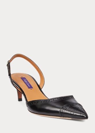Siyah Kadın Ralph Lauren Garland Dana Derisi Slingback Topuklu Ayakkabı