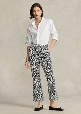 Siyah Kadın Ralph Lauren Grafik Motifli Saten Kısa Paça Pantolon