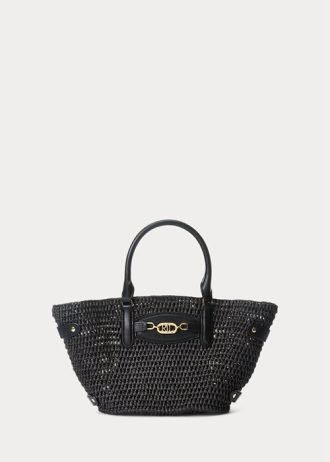 Siyah Kadın Ralph Lauren Hasır Küçük Daphney Tote Çantalar