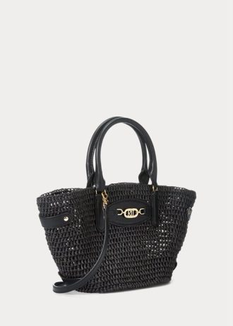 Siyah Kadın Ralph Lauren Hasır Küçük Daphney Tote Çantalar