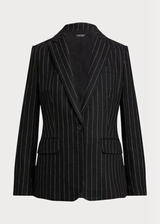 Siyah Kadın Ralph Lauren Çizgili Keten Karışımlı Twill Blazer Ceketler