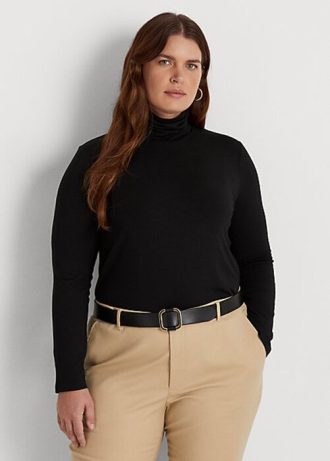 Siyah Kadın Ralph Lauren Jersey Yaka Üstler