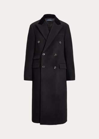 Siyah Kadın Ralph Lauren Kadife-Üst Yaka Yün Karışımlı Melton Montlar
