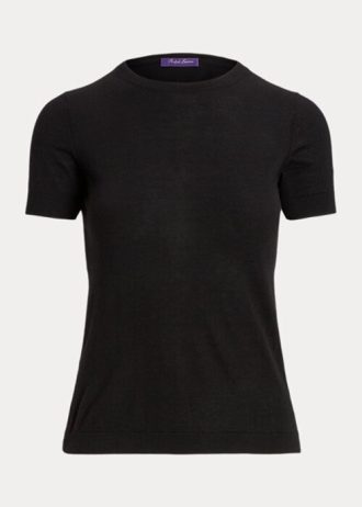 Siyah Kadın Ralph Lauren Kaşmir Kısa Kollu Kazaklar