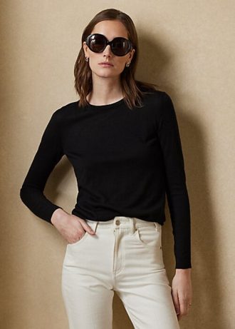 Siyah Kadın Ralph Lauren Kaşmir Yuvarlak Yaka Kazaklar