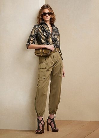 Siyah Kadın Ralph Lauren Keara Volanlı Metalik Gömlekler